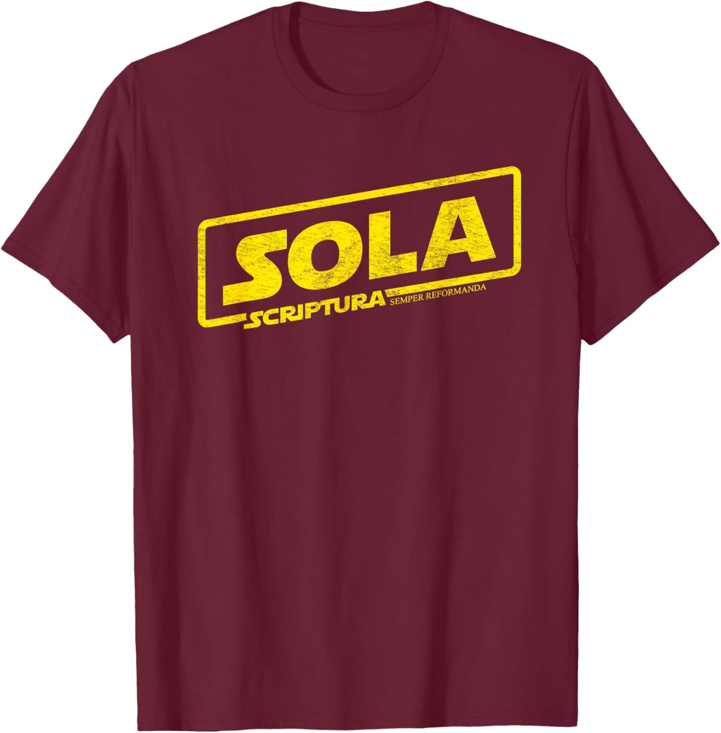 Reformation Sola Scriptura Theology Distressed Graphic T-Shirt - T-Shirt | Maroon