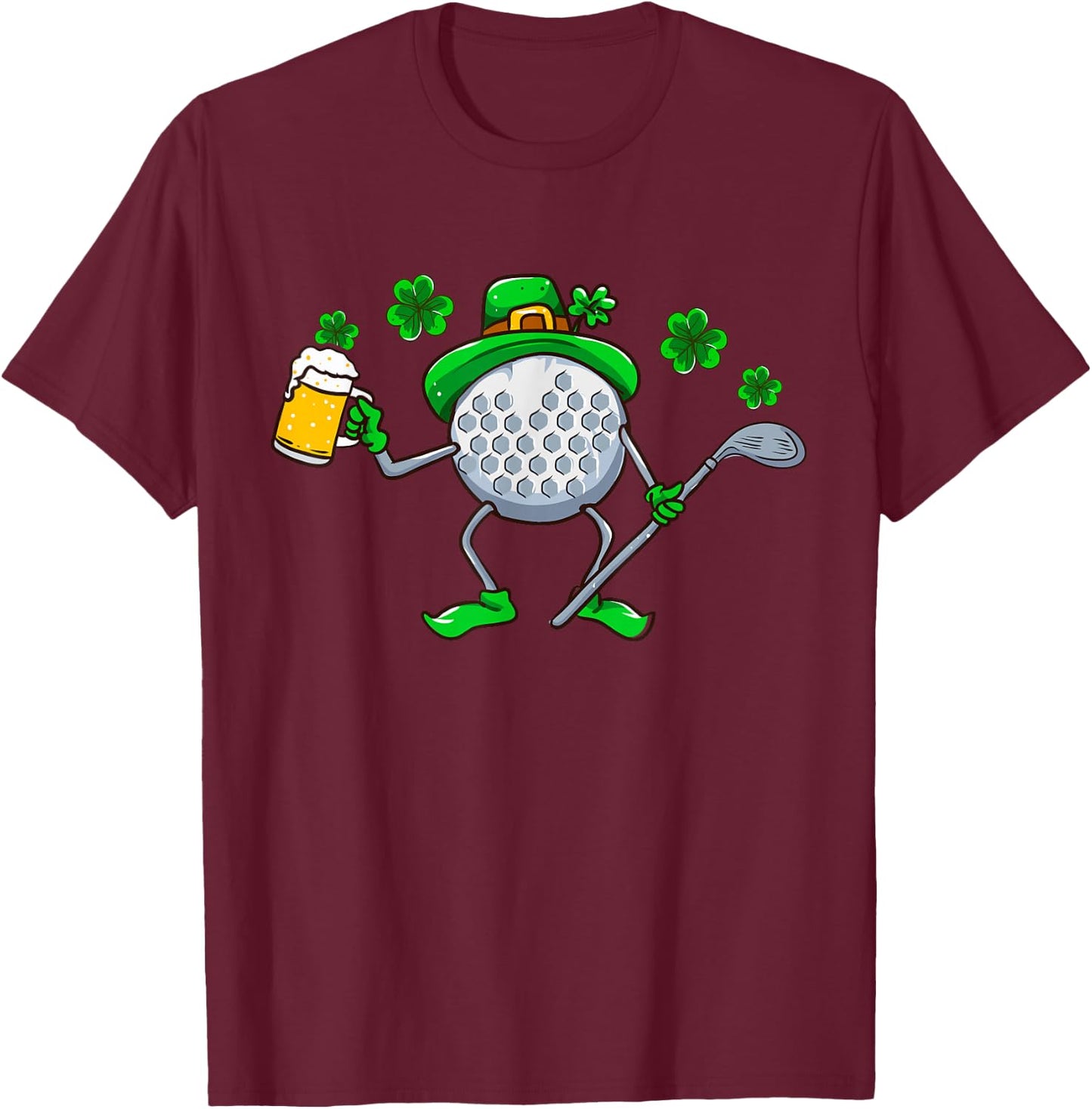 St Patricks Day Golf Golfing Irish Golfer Beer Humor Men Dad T-Shirt - T-Shirt | Maroon