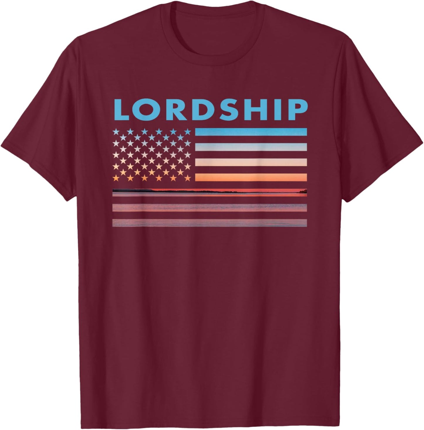 Vintage Sunset American Flag Lordship, Connecticut Women Men T-Shirt - T-Shirt | Maroon