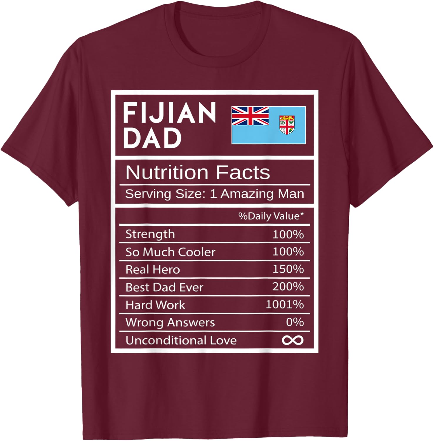 Fijian Dad Nutrition Facts National Pride Gift Dad T-Shirt - T-Shirt | Maroon