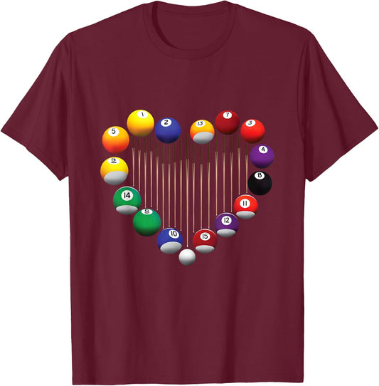 Billiard Pool Billiard Ball Billiard Player Lover Heart Men Small T-Shirt - T-Shirt | Maroon