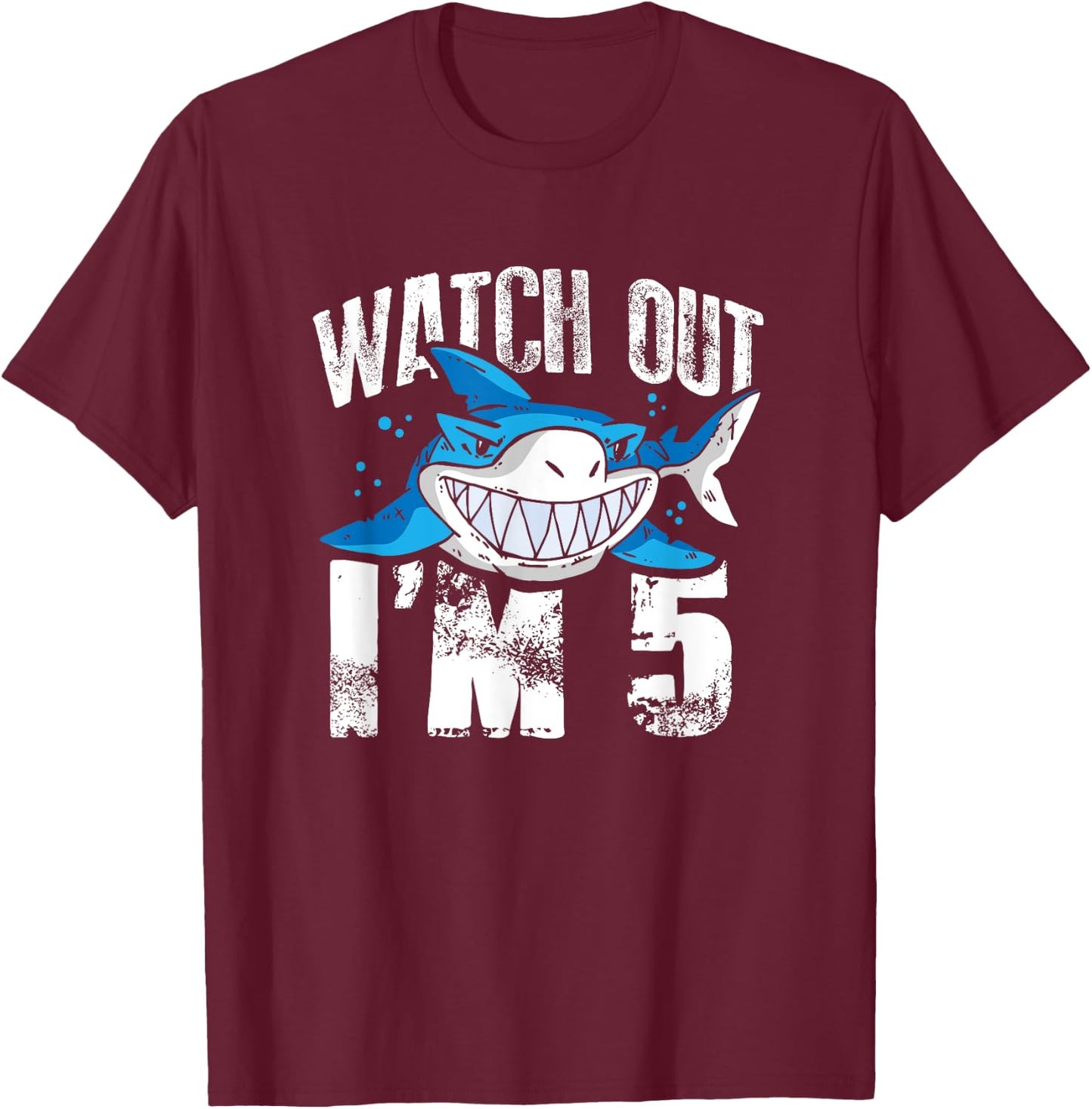 Watch Out I'm 5 Shark Sea Animal 5th Birthday Party Gift T-Shirt - T-Shirt | Maroon
