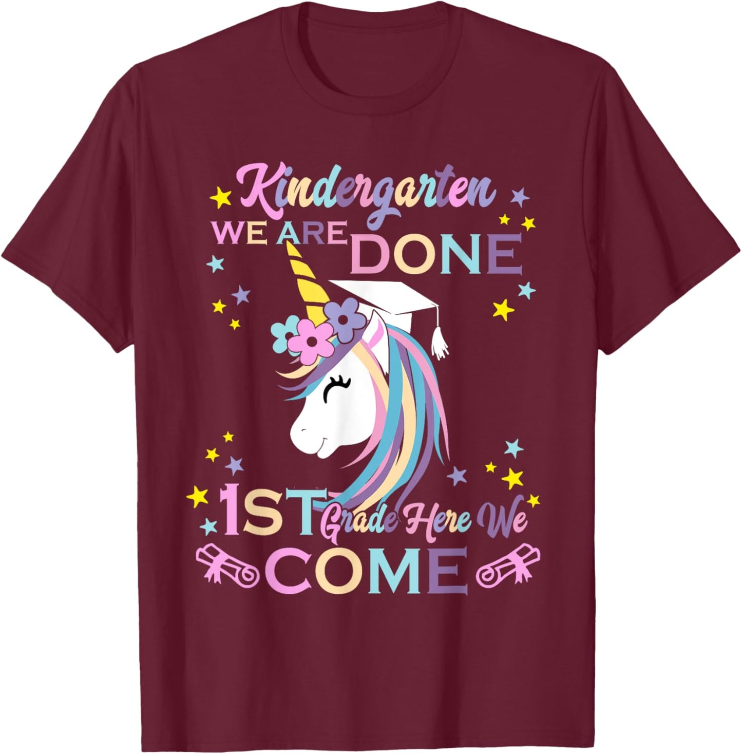Kindergarten Graduation Magical Unicorn T-Shirt - T-Shirt | Maroon