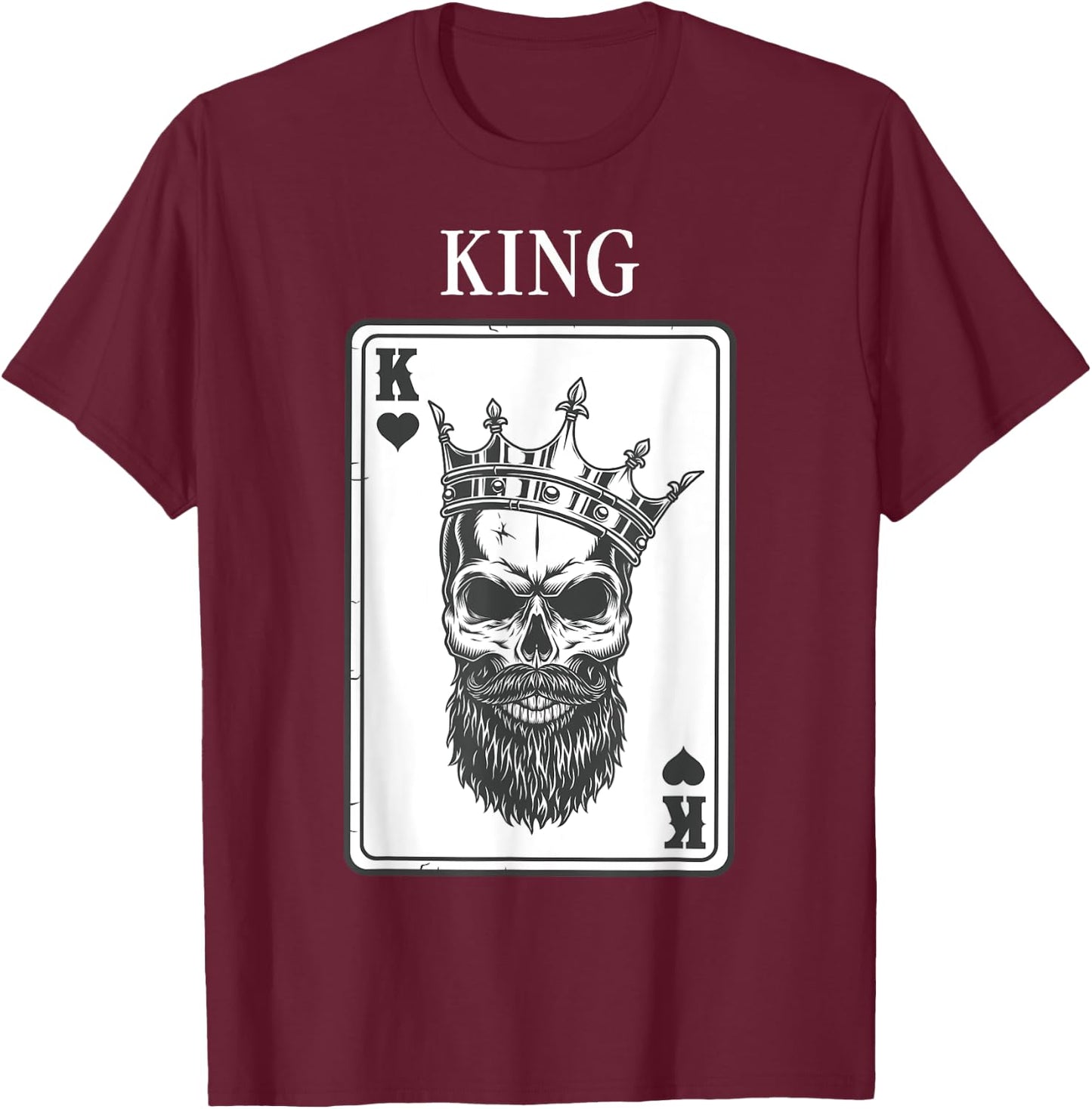 King And Queen Skull - 1/2 Card Hearts Flush Couple Matching T-Shirt - T-Shirt | Maroon