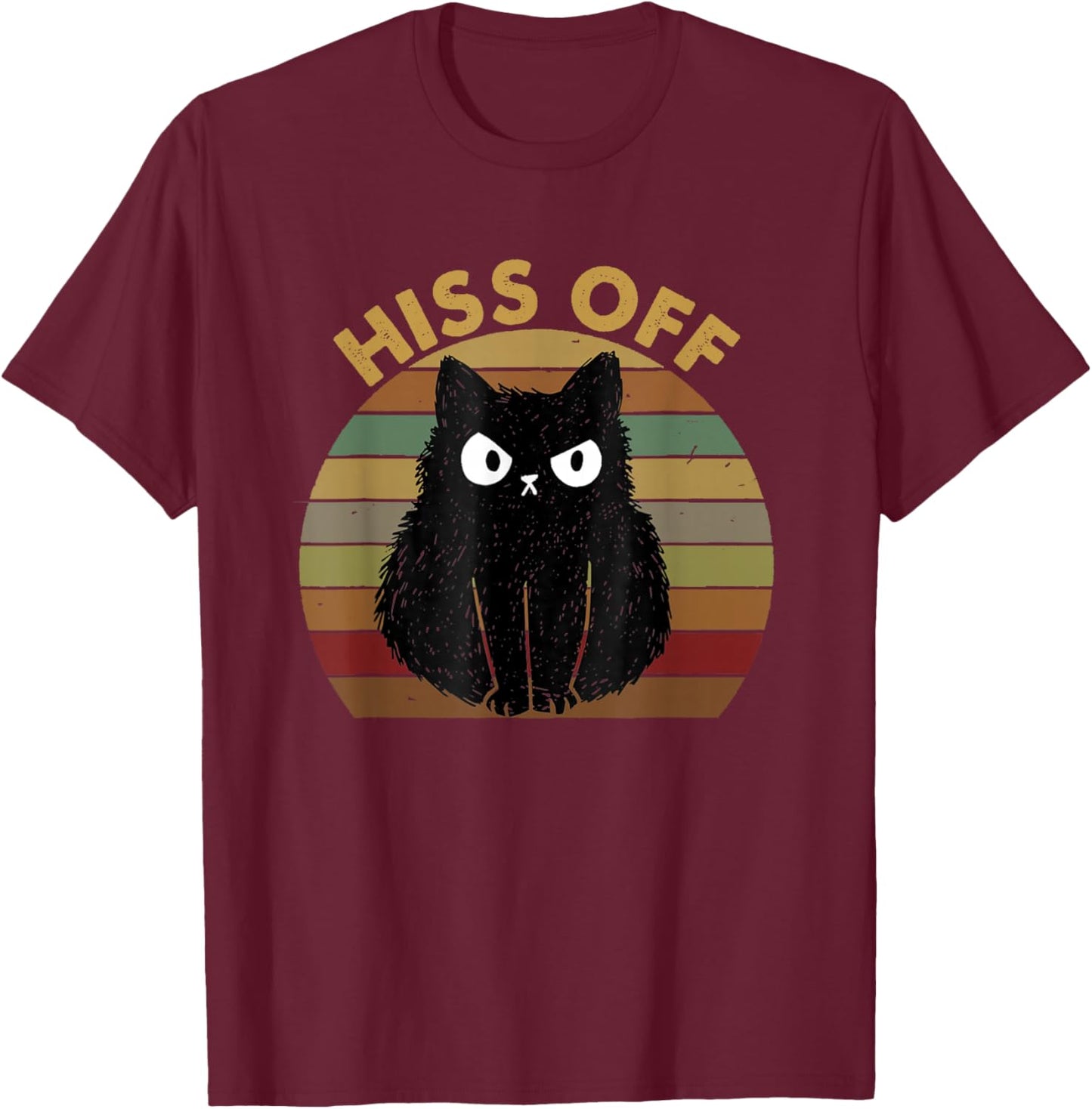 Funny Black Cat Hiss Off Meow Cat Vintage T-Shirt - T-Shirt | Maroon