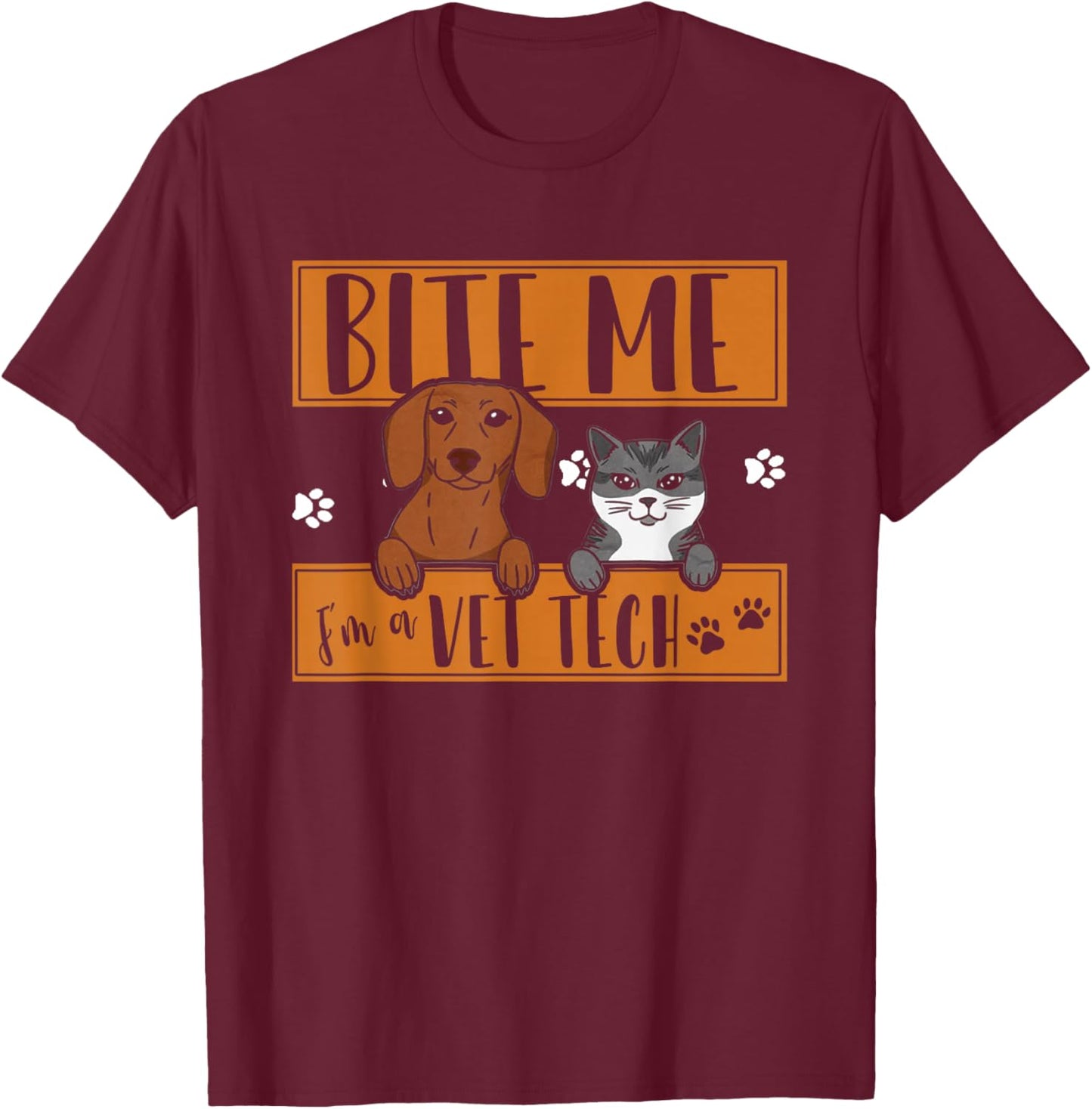 Funny Bite Me I'm Vet Tech | Veterinary | Veterinarian T-Shirt - T-Shirt | Maroon