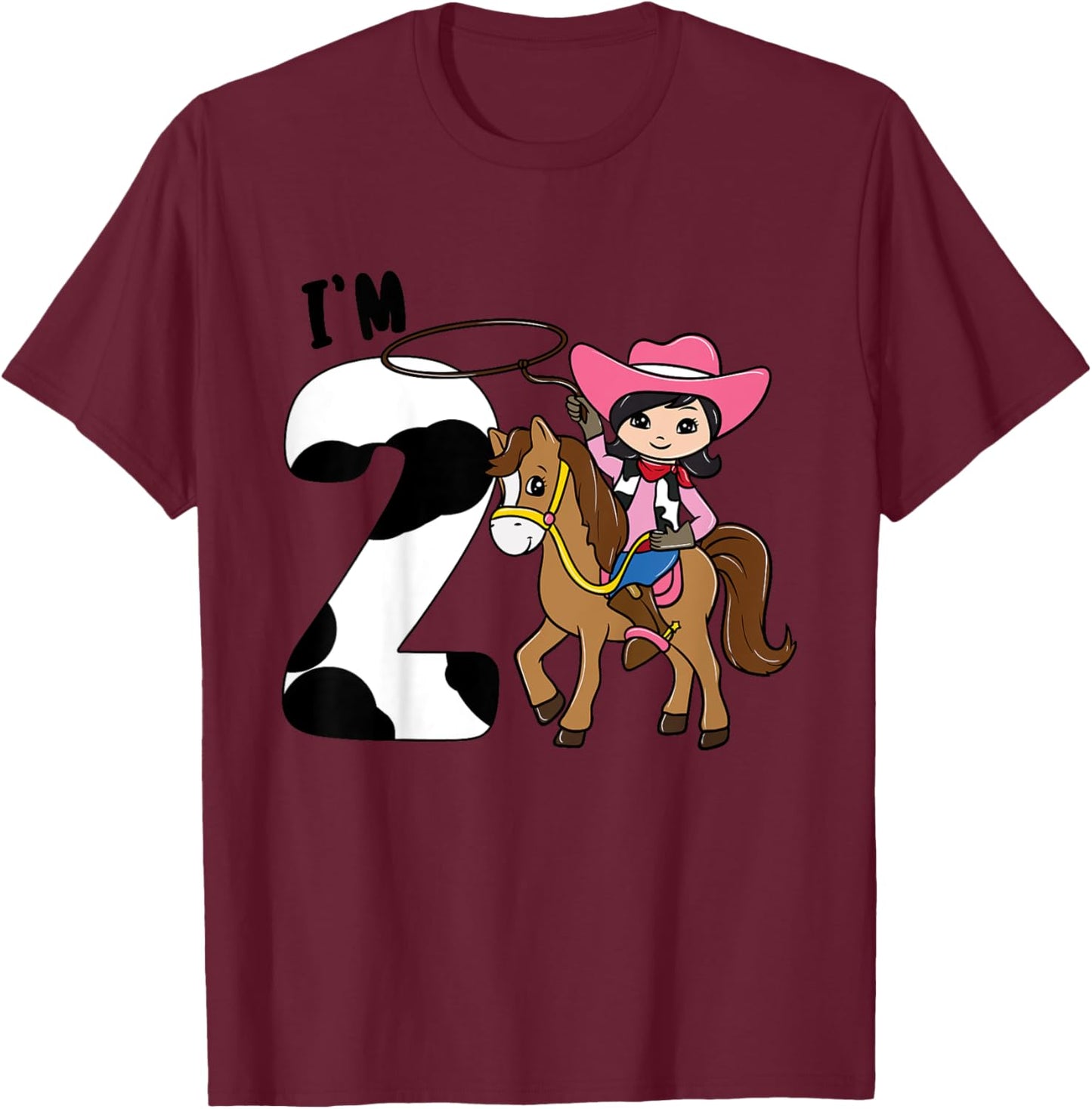 I'm 2 - Cute Horse Riding Cowgirl 2nd Birthday Girls T-Shirt - T-Shirt | Maroon