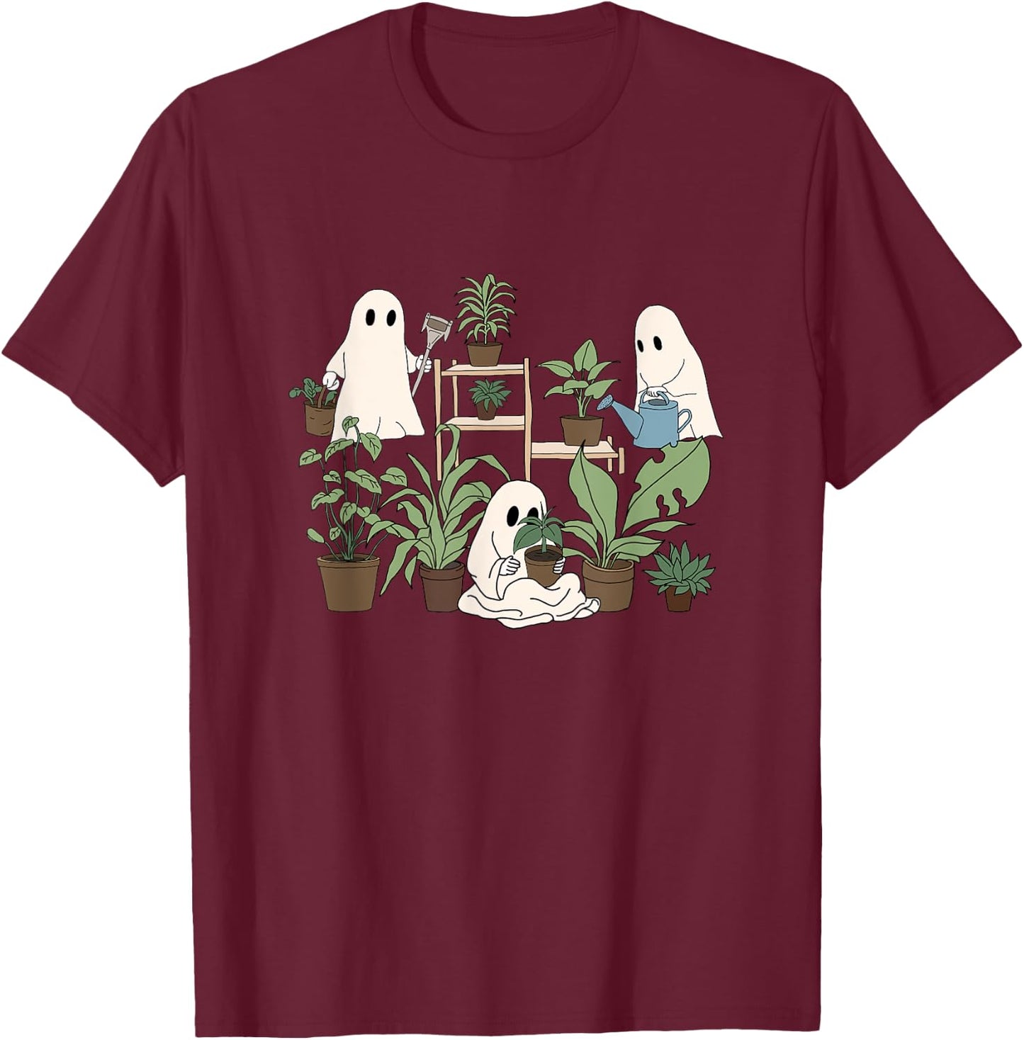 Cute Ghost Plant Lady Halloween Spooky Gardener Gift T-Shirt - T-Shirt | Maroon