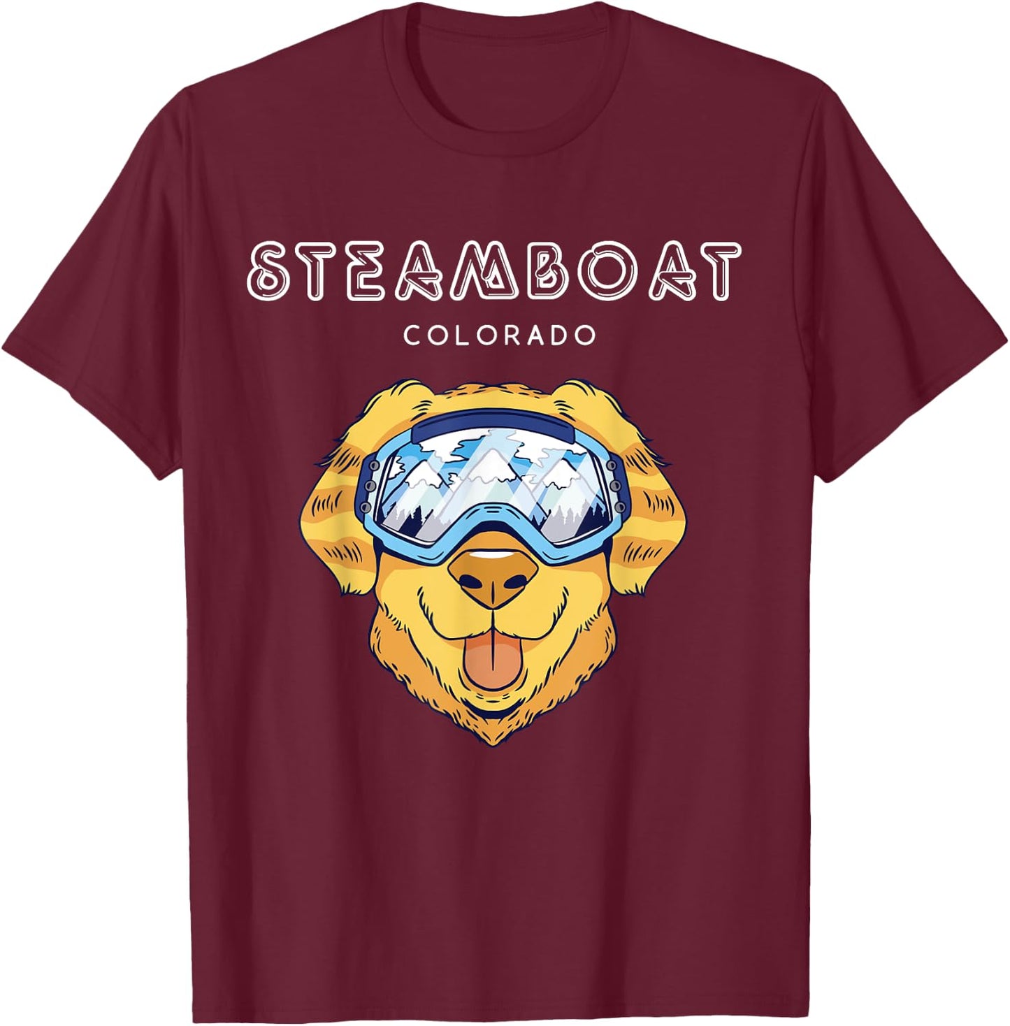 Steamboat Colorado - Funny Dog Ski Googles T-Shirt - T-Shirt | Maroon