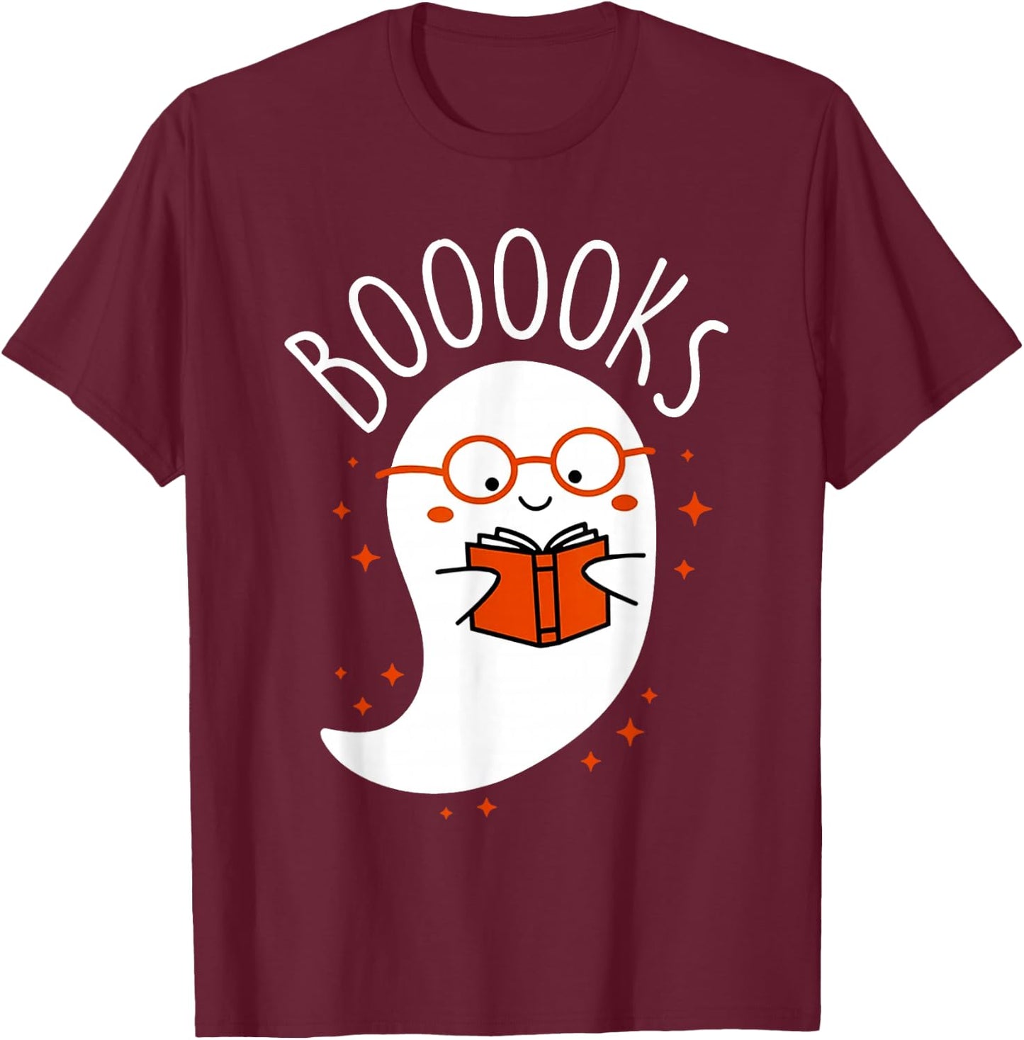 Booooks Shirt, Ghost Books, Halloween Teacher T-Shirt - T-Shirt | Maroon