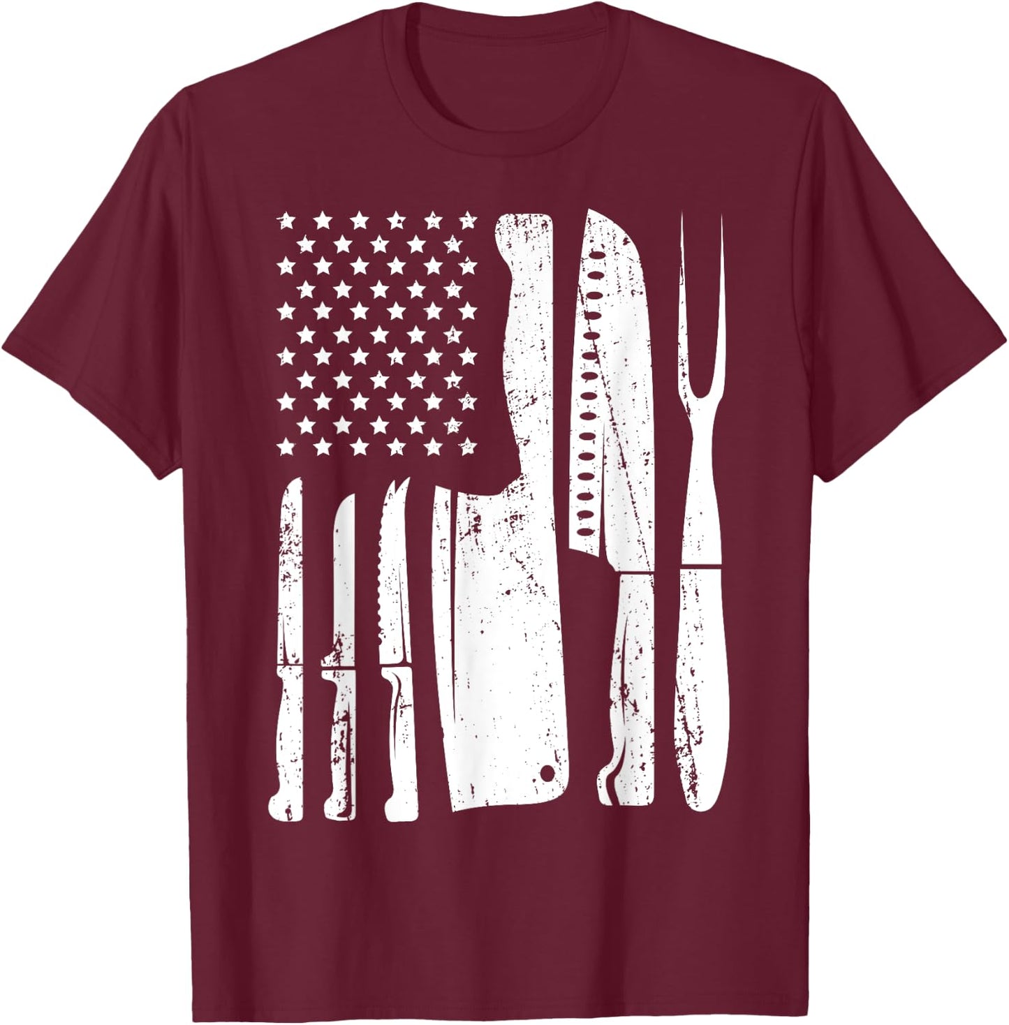 Chef Knife American Flag Head Cook USA Patriotic Cooking Women Men T-Shirt - T-Shirt | Maroon