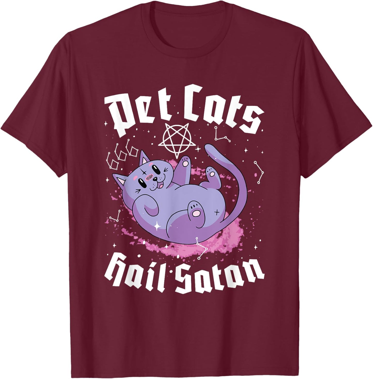 Pet Cats Hail Satan Kawaii Satanic Cat Astrology Witchcraft T-Shirt - T-Shirt | Maroon
