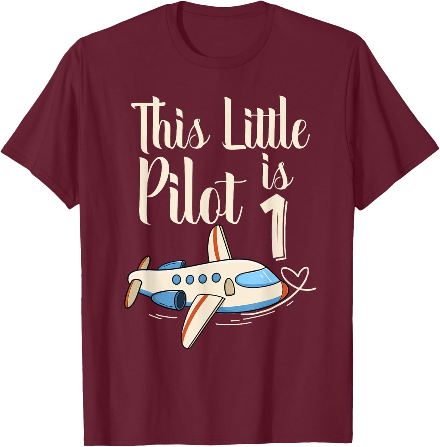 Kids 1 Year Old Boy Girl Airplane Pilot 1st Birthday Party T-Shirt - T-Shirt | Maroon