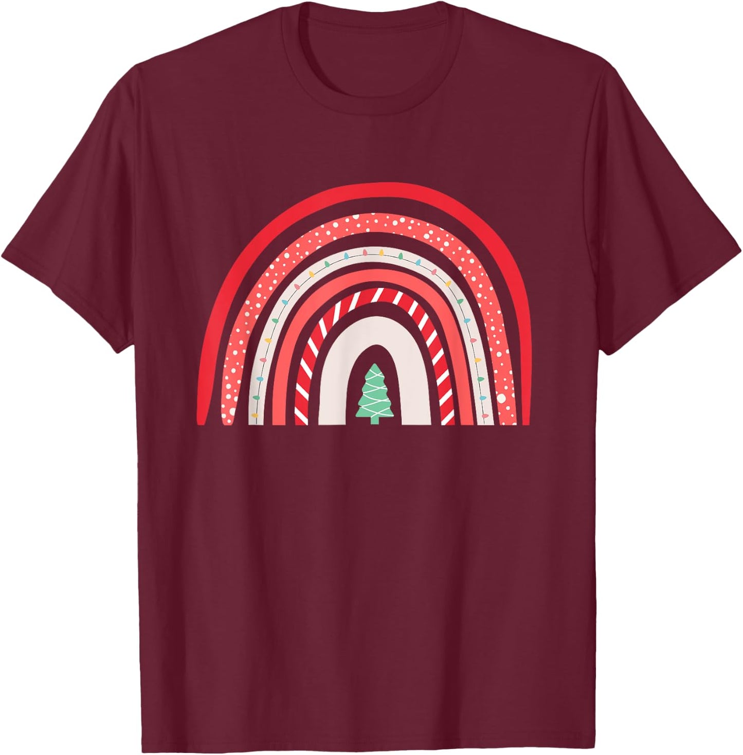 Boho Christmas Rainbow Holiday Gift Teacher Family Women Kids T-Shirt - T-Shirt | Maroon