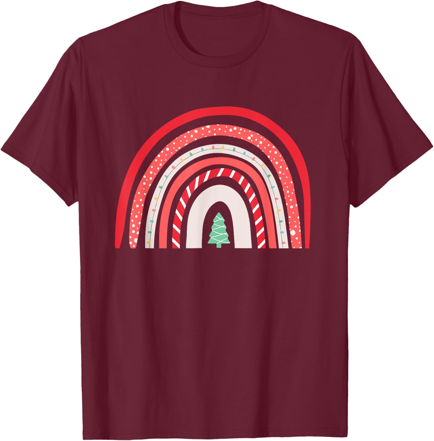 Boho Christmas Rainbow Holiday Gift Teacher Family Women Kids T-Shirt - T-Shirt | Maroon