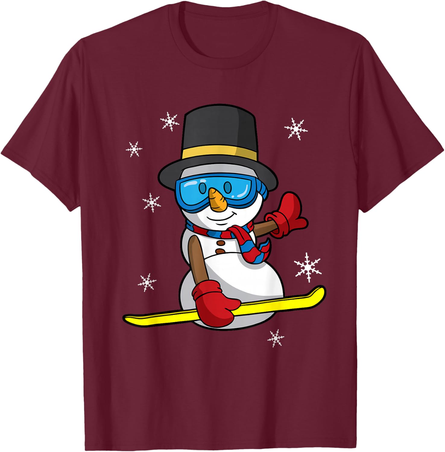 Christmas Snowboarding Snowman Snowboarder Snowboard T-Shirt - T-Shirt | Maroon