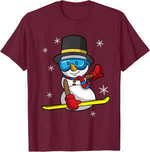 Christmas Snowboarding Snowman Snowboarder Snowboard T-Shirt - T-Shirt | Maroon