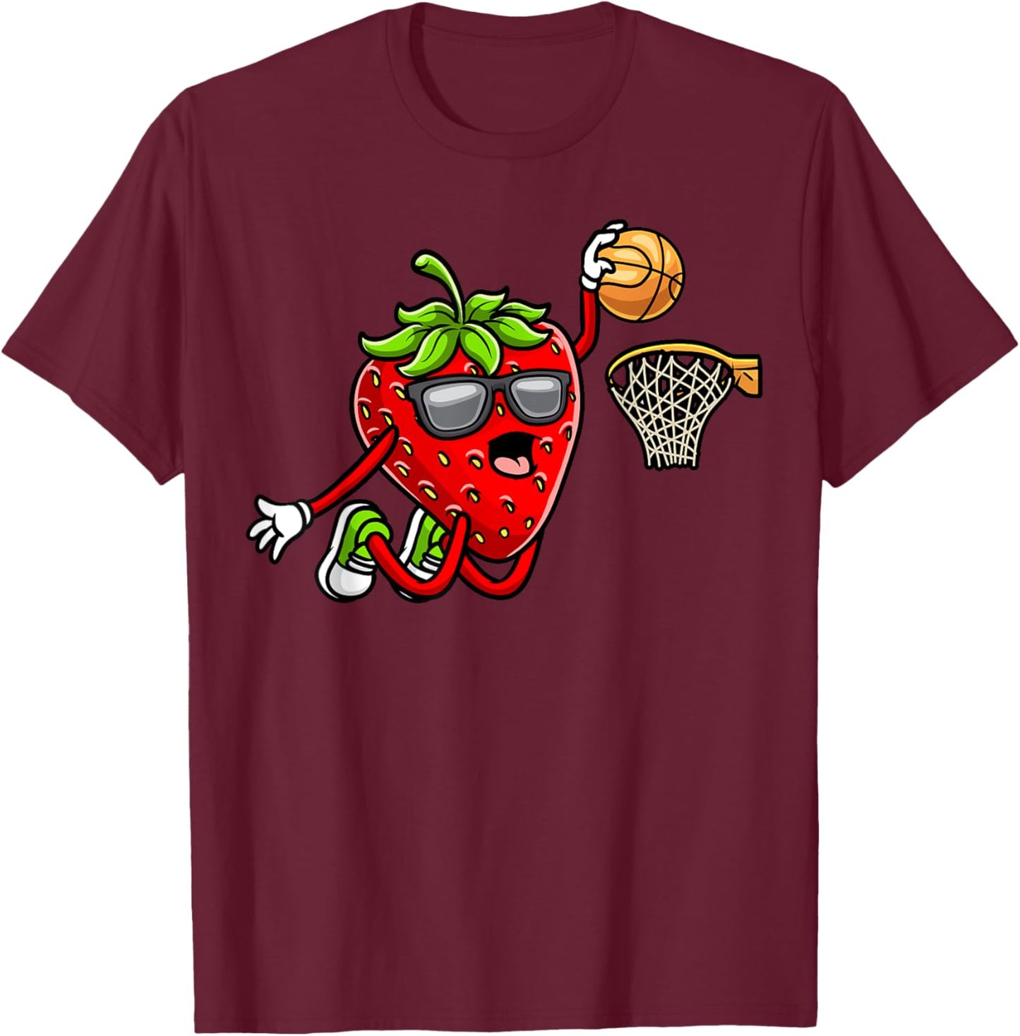 Strawberry Playing Basketball Fruit Lover Basketball Player T-Shirt - T-Shirt | Maroon