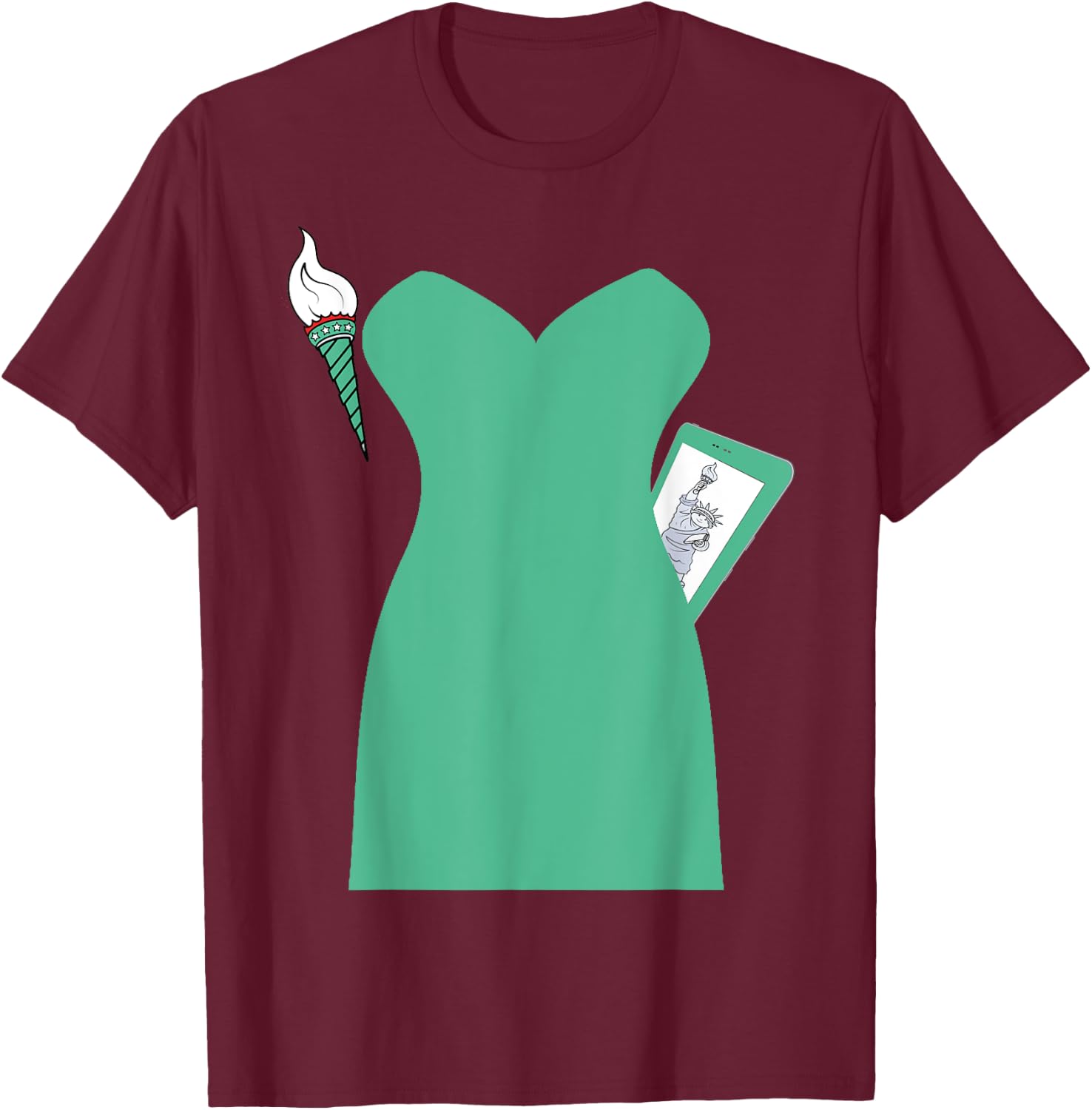 Statue of Liberty Halloween Costume Dress T-Shirt - T-Shirt | Maroon