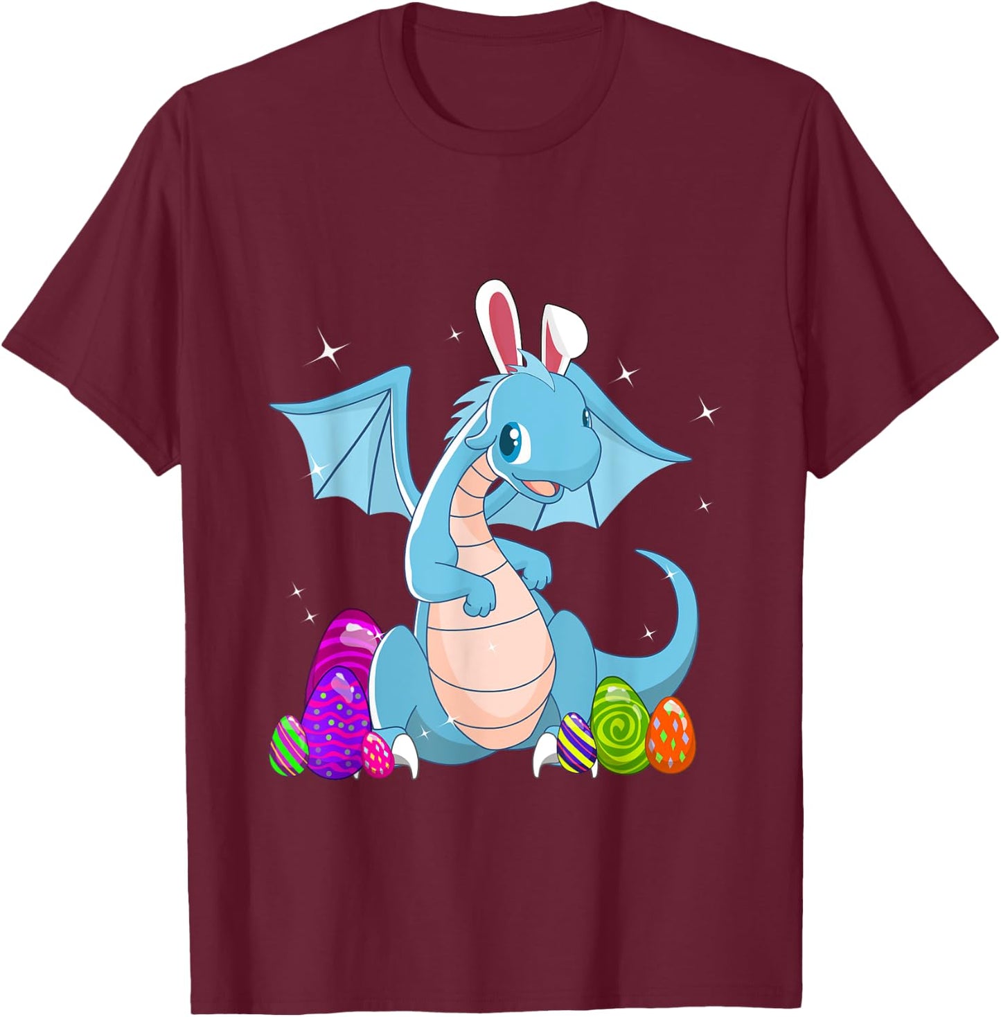 Easter Dragon Holiday Bunny Ears and colored eggs T-Shirt - T-Shirt | Maroon