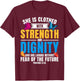 Christian Bible Verse Proverbs 31:25 Butterfly T-Shirt - T-Shirt | Maroon