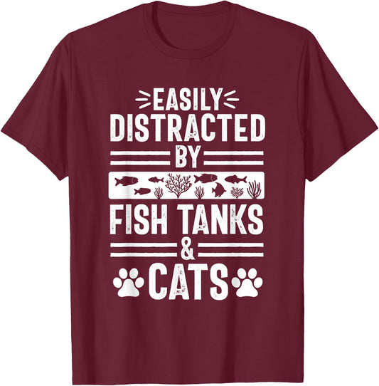 Fish Tank Lover Cat Owner Funny Aquarium Aquarist Men T-Shirt - T-Shirt | Maroon