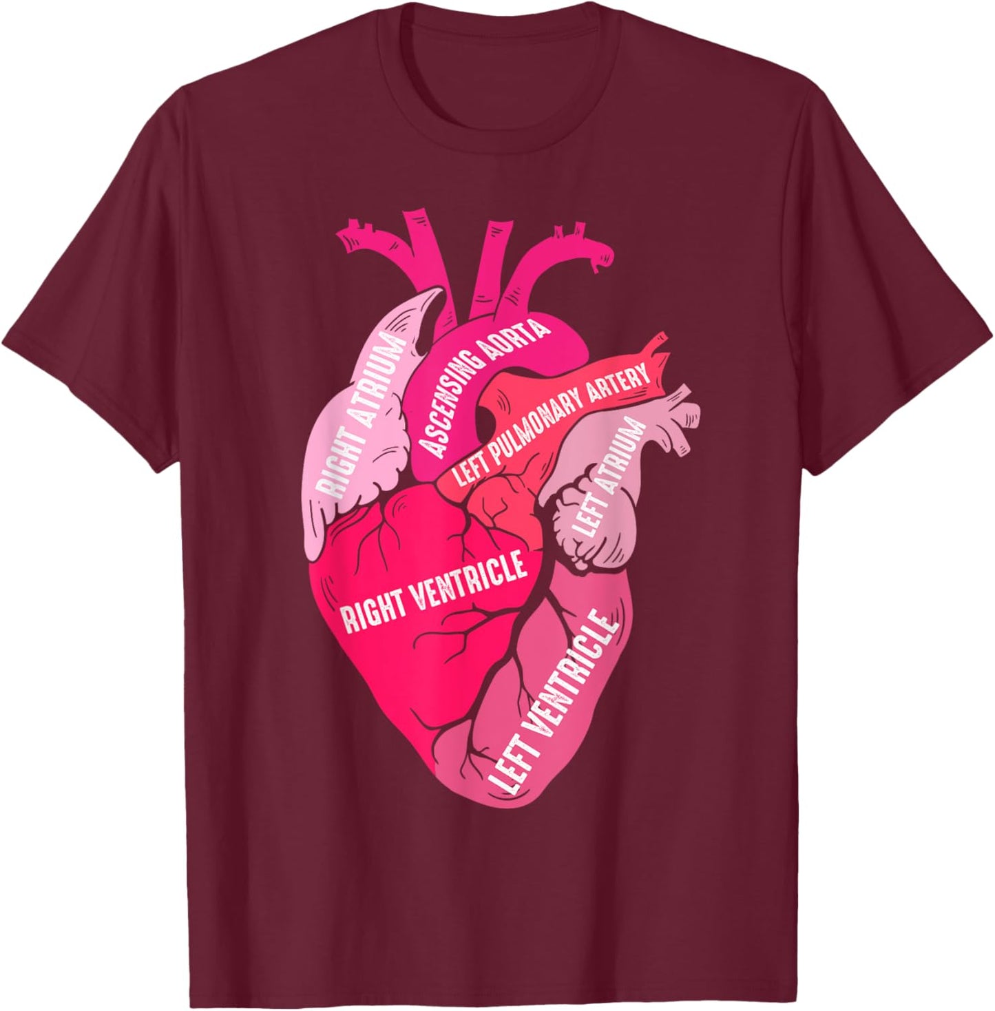 Parts Of Heart Cardiology Men Women Anatomical Cardiac T-Shirt - T-Shirt | Maroon