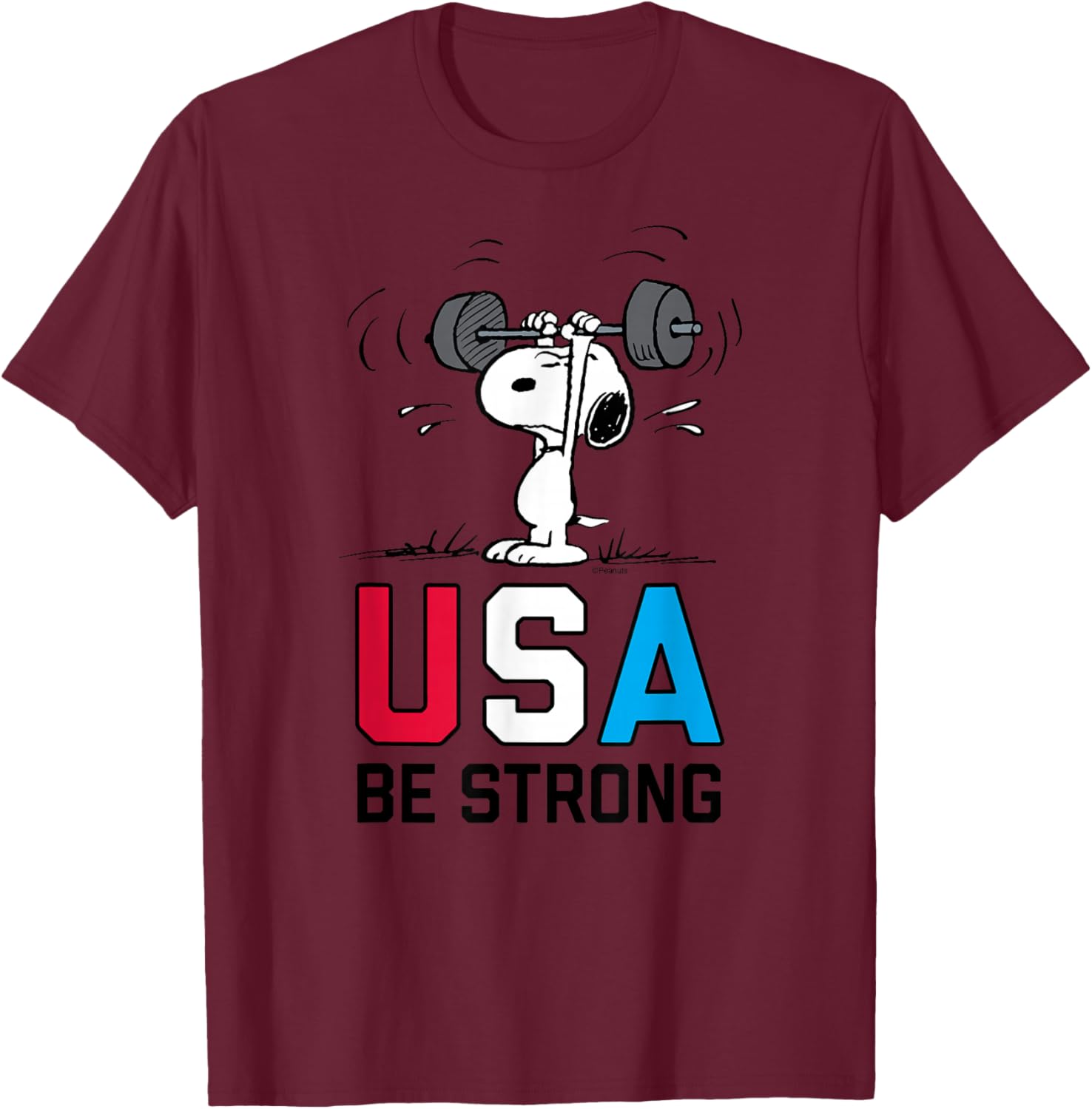 Peanuts - Snoopy USA Weightlifting USA Be Strong T-Shirt - T-Shirt | Maroon
