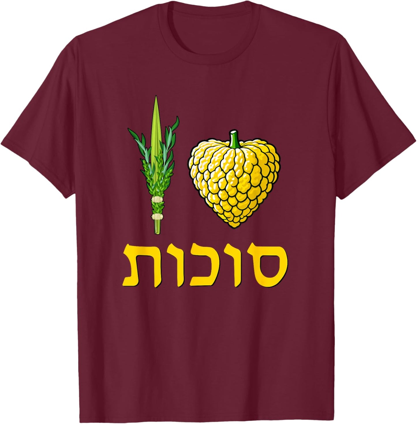 I Love Sukkot - Lulav and Etrog Celebrating Jewish Holidays T-Shirt - T-Shirt | Maroon