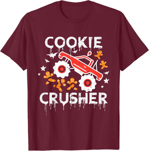 Kids Christmas Monster Truck Cookie Crusher Xmas Boys Kid Toddler T-Shirt - T-Shirt | Maroon