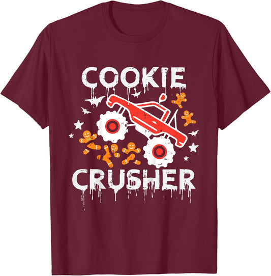 Kids Christmas Monster Truck Cookie Crusher Xmas Boys Kid Toddler T-Shirt - T-Shirt | Maroon