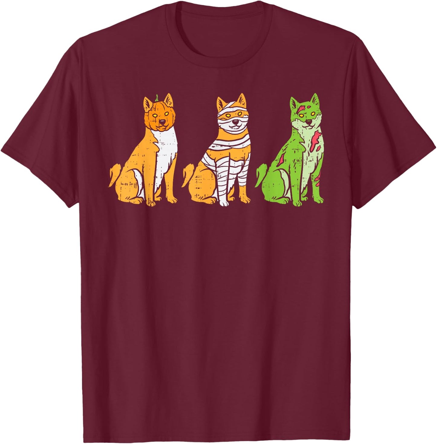 Pumpkin Mummy Zombie Shiba Inu Dog Halloween Akita Gift T-Shirt - T-Shirt | Maroon