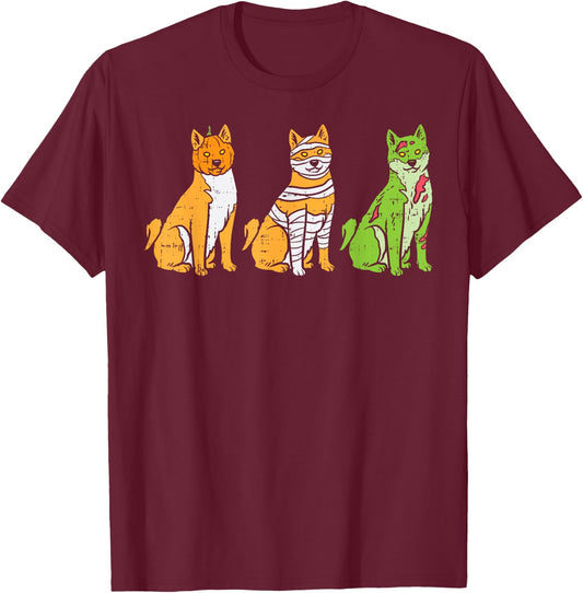 Pumpkin Mummy Zombie Shiba Inu Dog Halloween Akita Gift T-Shirt - T-Shirt | Maroon