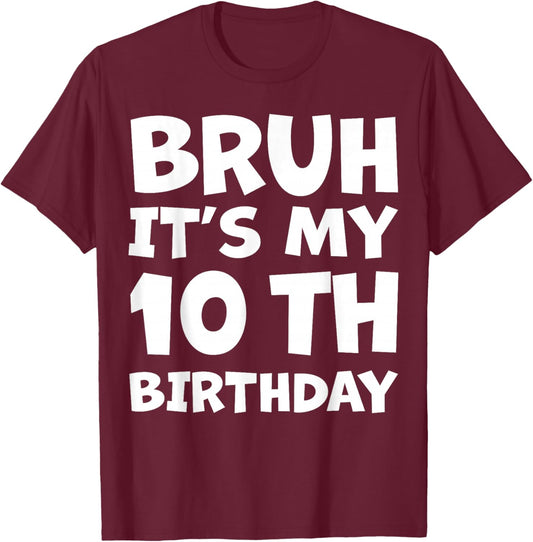 10 Year Old Bday Decorations Son Boy 10yr 10th Birthday T-Shirt - T-Shirt | Maroon