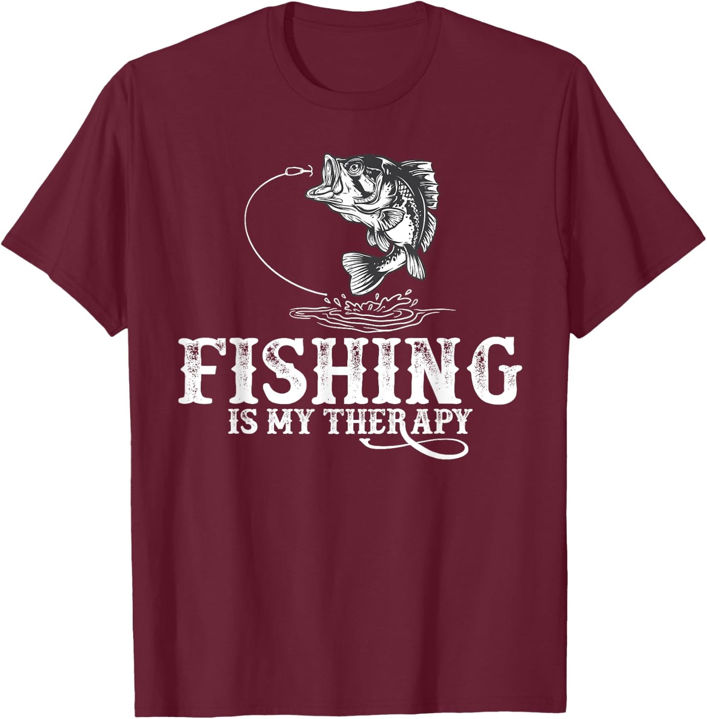 Fishing is My Therapy Funny Fishermen T-Shirt - T-Shirt | Maroon