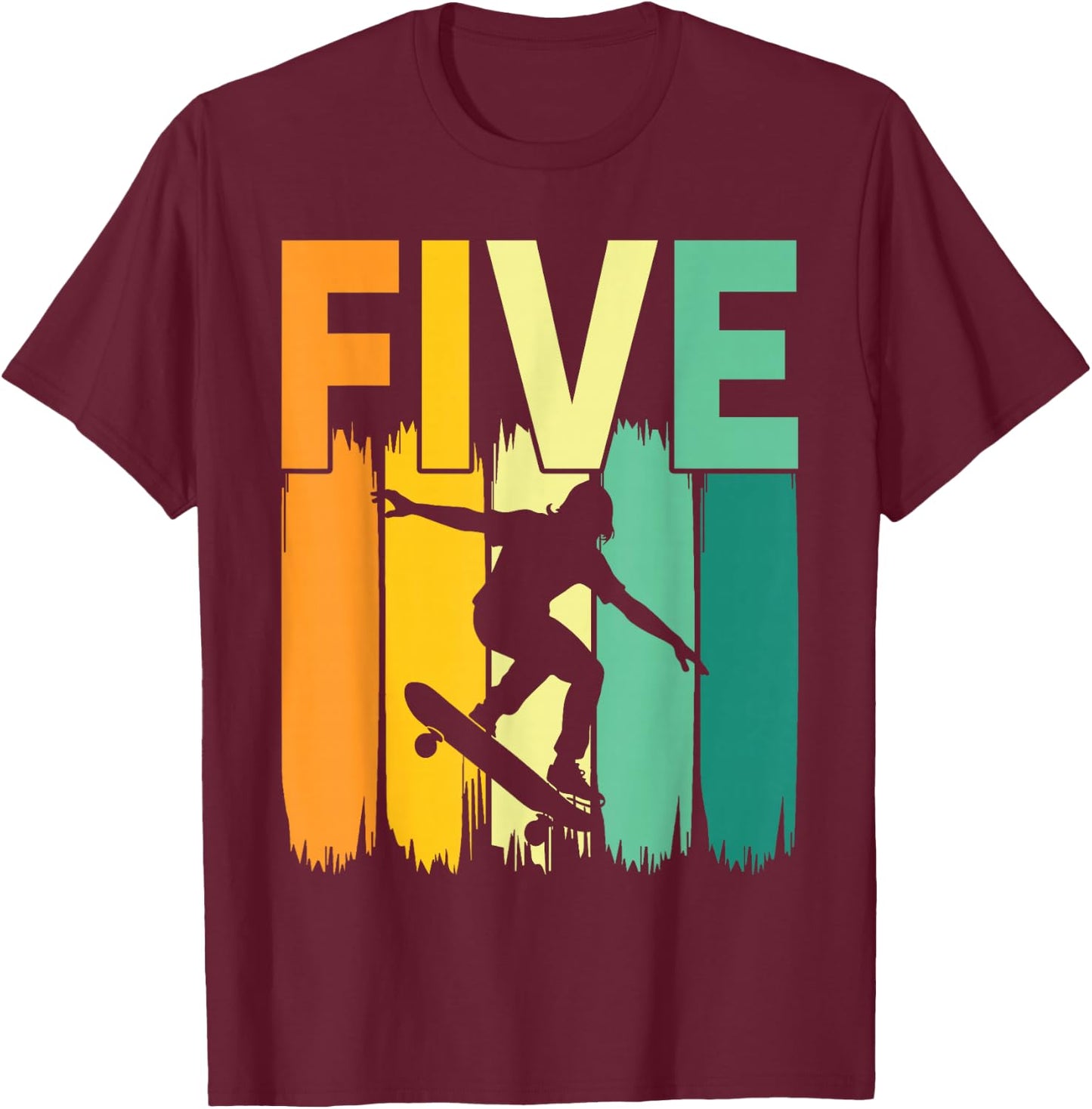 5th Birthday Retro Skateboard Skater Boys Kids 5 Years Old T-Shirt - T-Shirt | Maroon