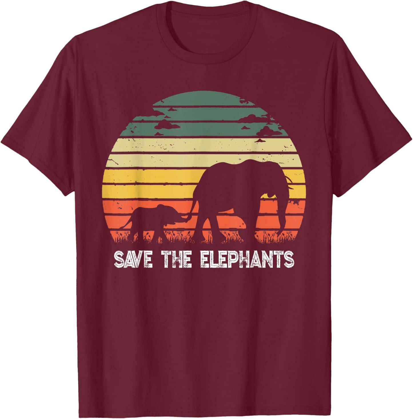 Save The Elephants Lovers Gift Vintage Retro Elephant T-Shirt - T-Shirt | Maroon