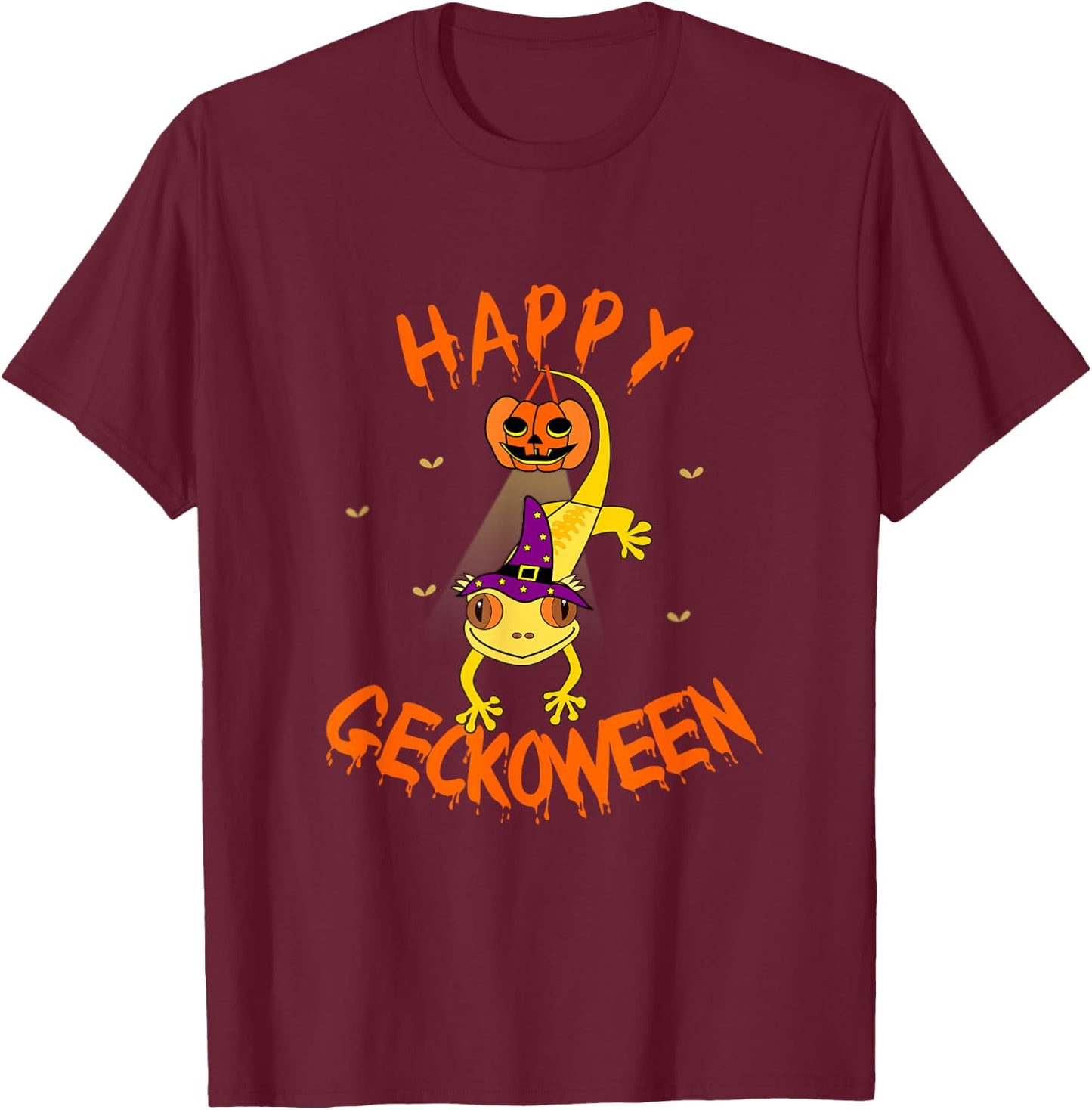 Funny Halloween Cute Crested Eyelash Gecko Pumpkin Shirt T-Shirt - T-Shirt | Maroon