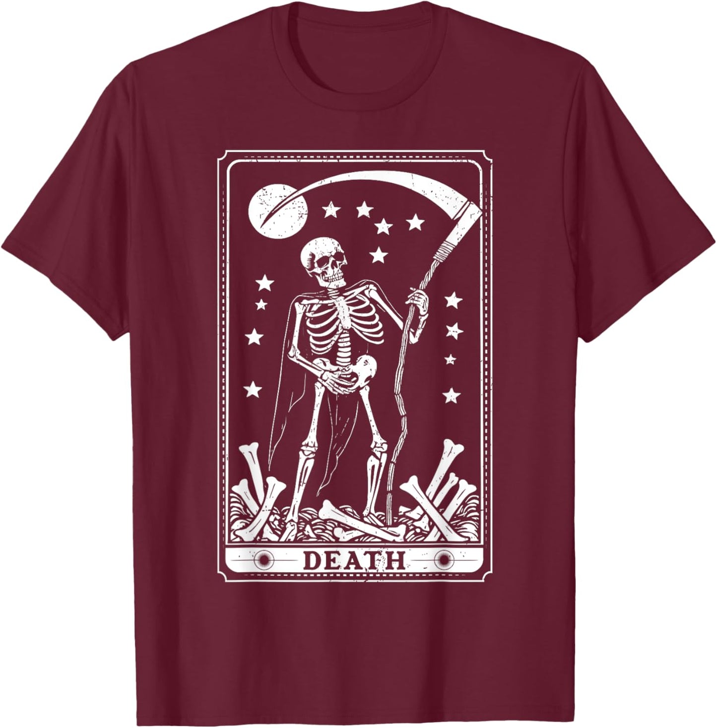 Retro Death Skeleton Tarot Card Astrology Happy Halloween T-Shirt - T-Shirt | Maroon