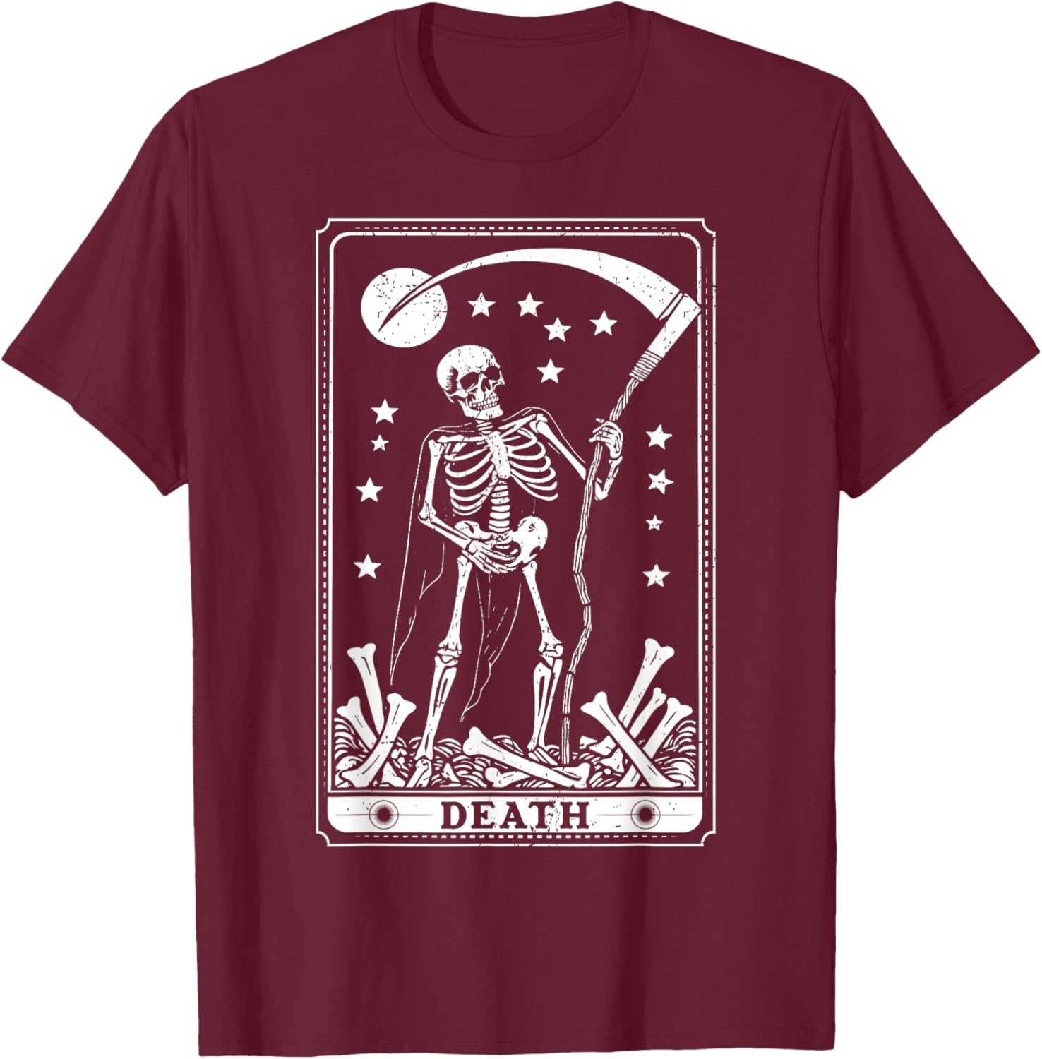 Retro Death Skeleton Tarot Card Astrology Happy Halloween T-Shirt - T-Shirt | Maroon