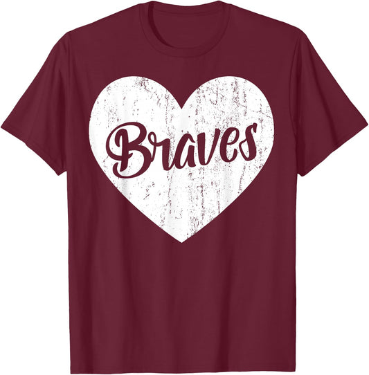 Braves School Sports Fan Team Spirit Mascot Cute Heart Gift T-Shirt - T-Shirt | Maroon
