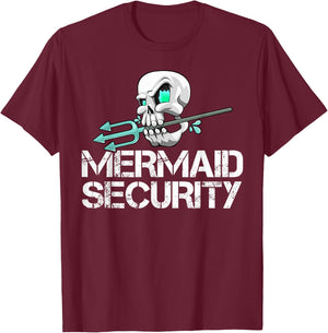 Mermaid Security Shirt Men Pirate Skull Swim Team Swimmer T-Shirt - T-Shirt | Maroon