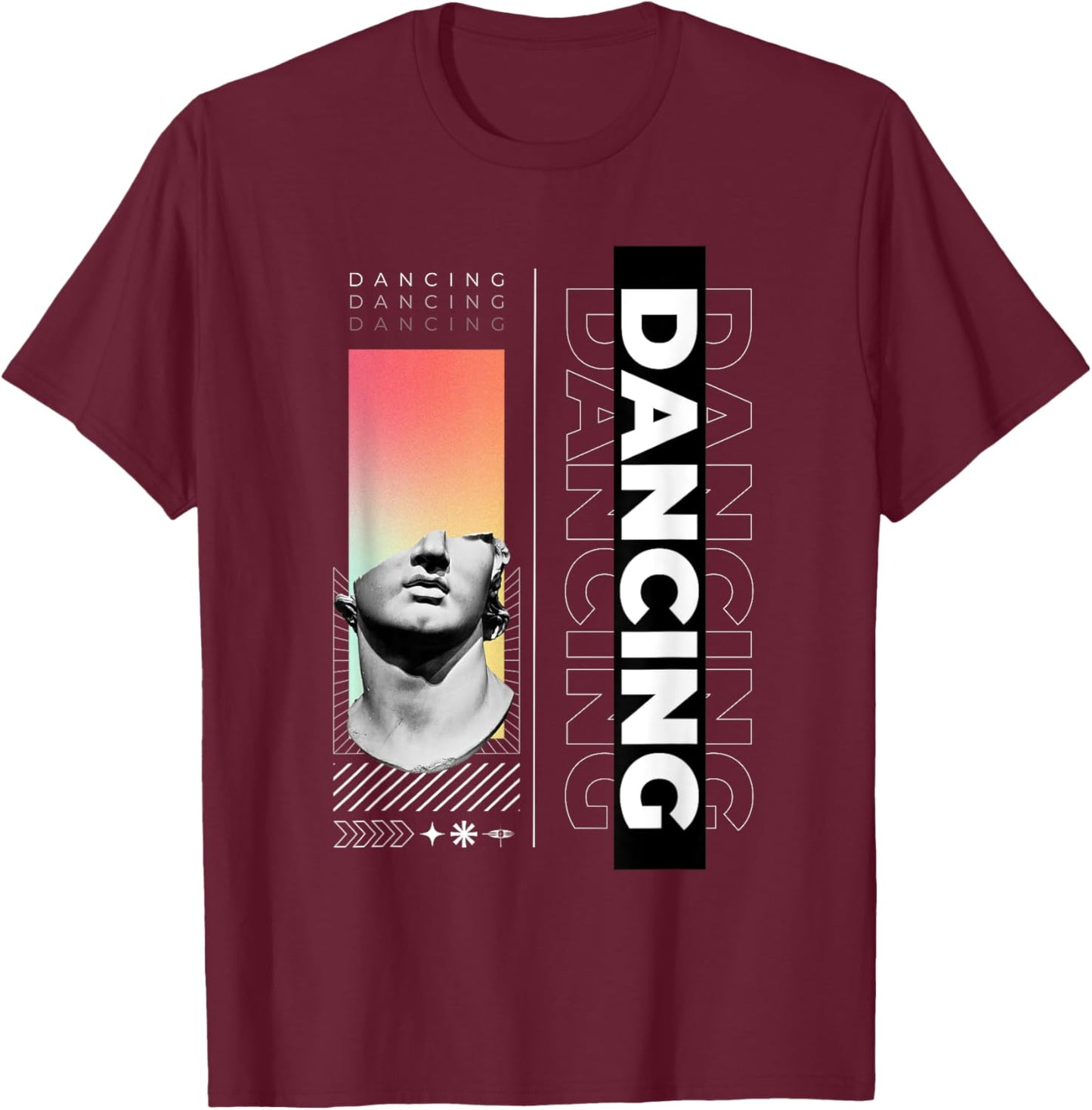 Dancing Greek Statue Ancient Mythology Pose Sculpture T-Shirt - T-Shirt | Maroon