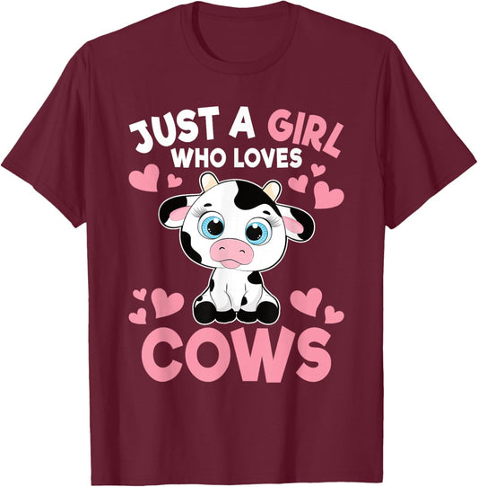 Just A Girl Who Loves Cows Cute Cow Print Girls Kids T-Shirt - T-Shirt | Maroon