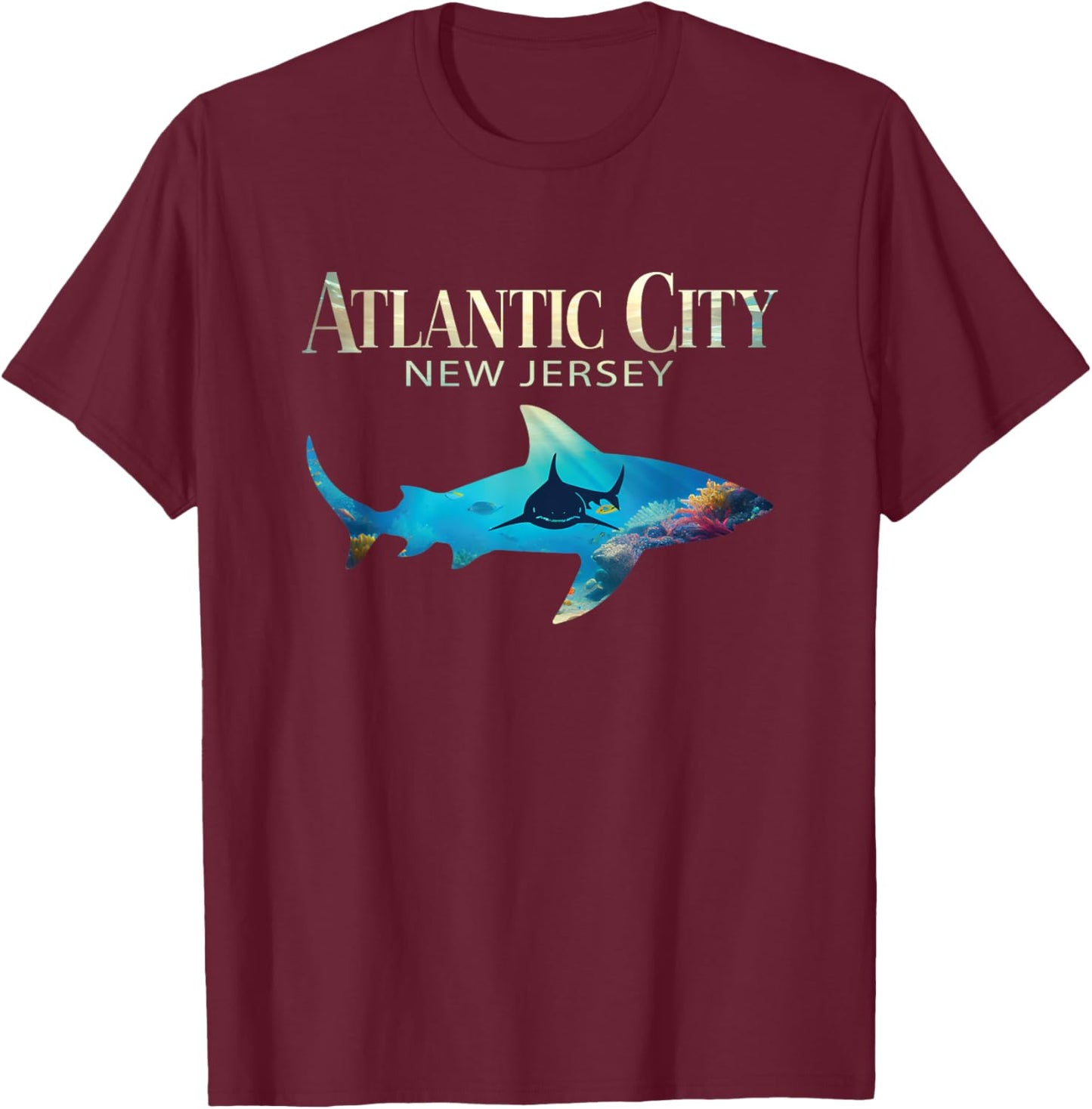 Atlantic City Retro Atlantic City NJ Shark T-Shirt - T-Shirt | Maroon