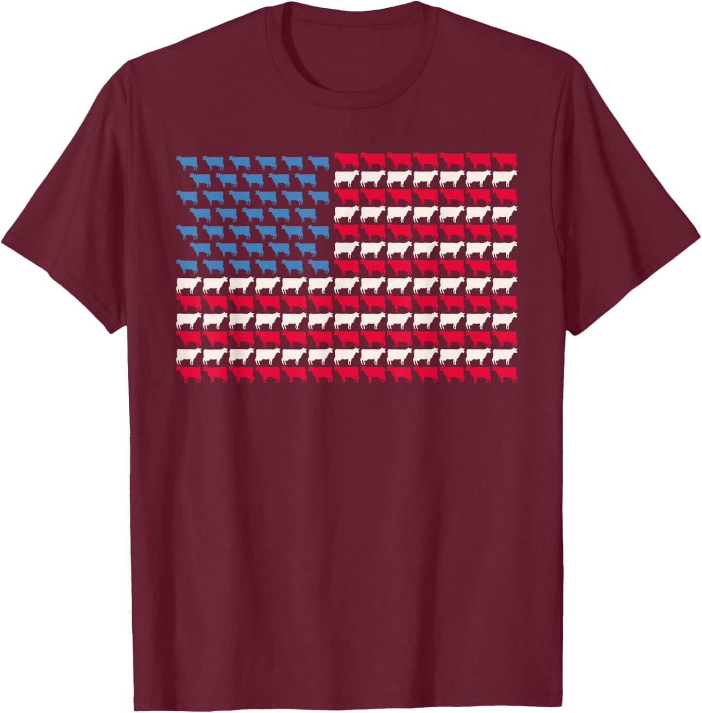 Cow American Flag Heifer US 4th of July Farm Cattle USA Gift T-Shirt - T-Shirt | Maroon