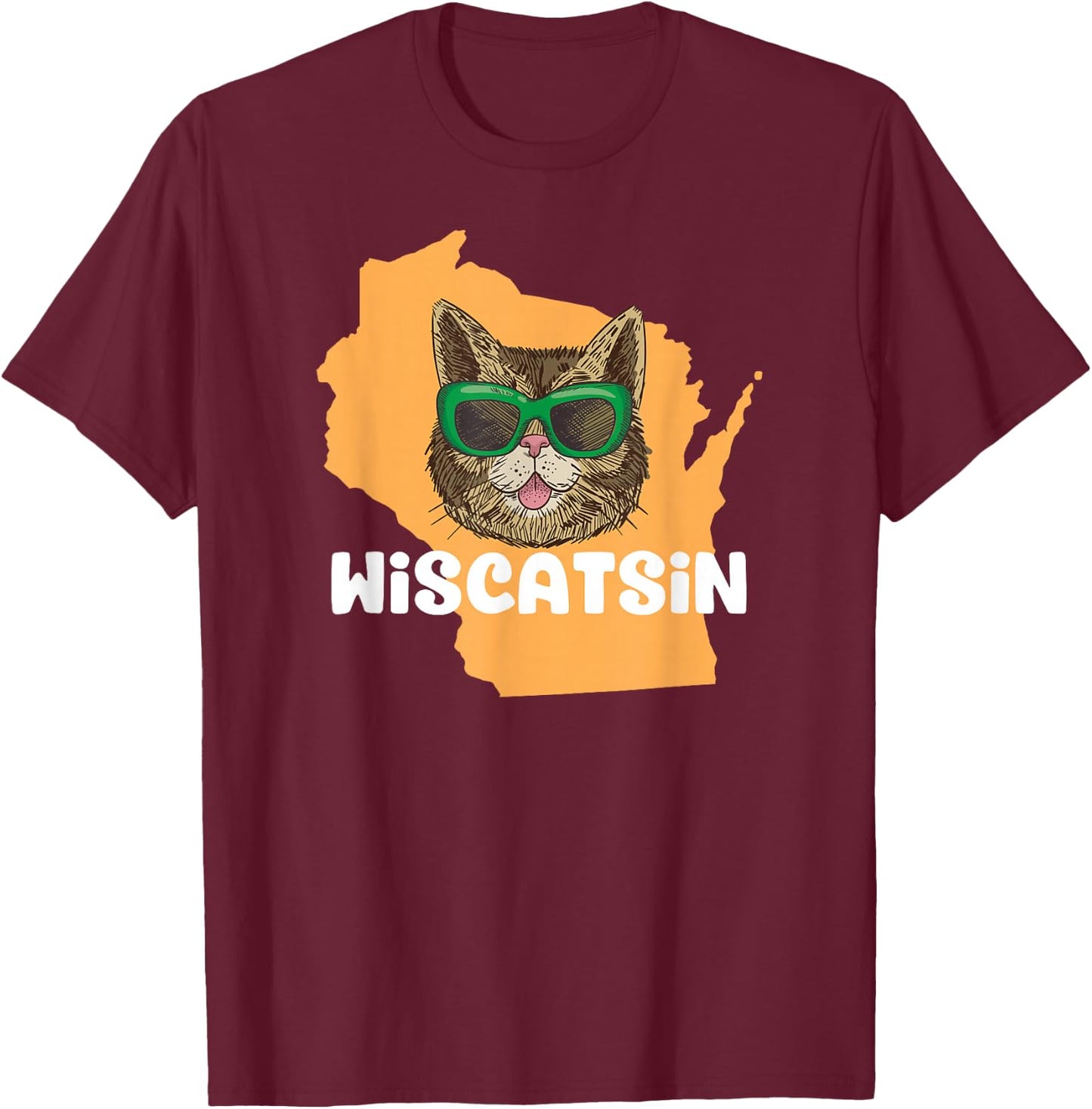 Wiscatsin (Wisconsin) - Funny City State Cat Pun Men Women Girls Kids T-Shirt - T-Shirt | Maroon