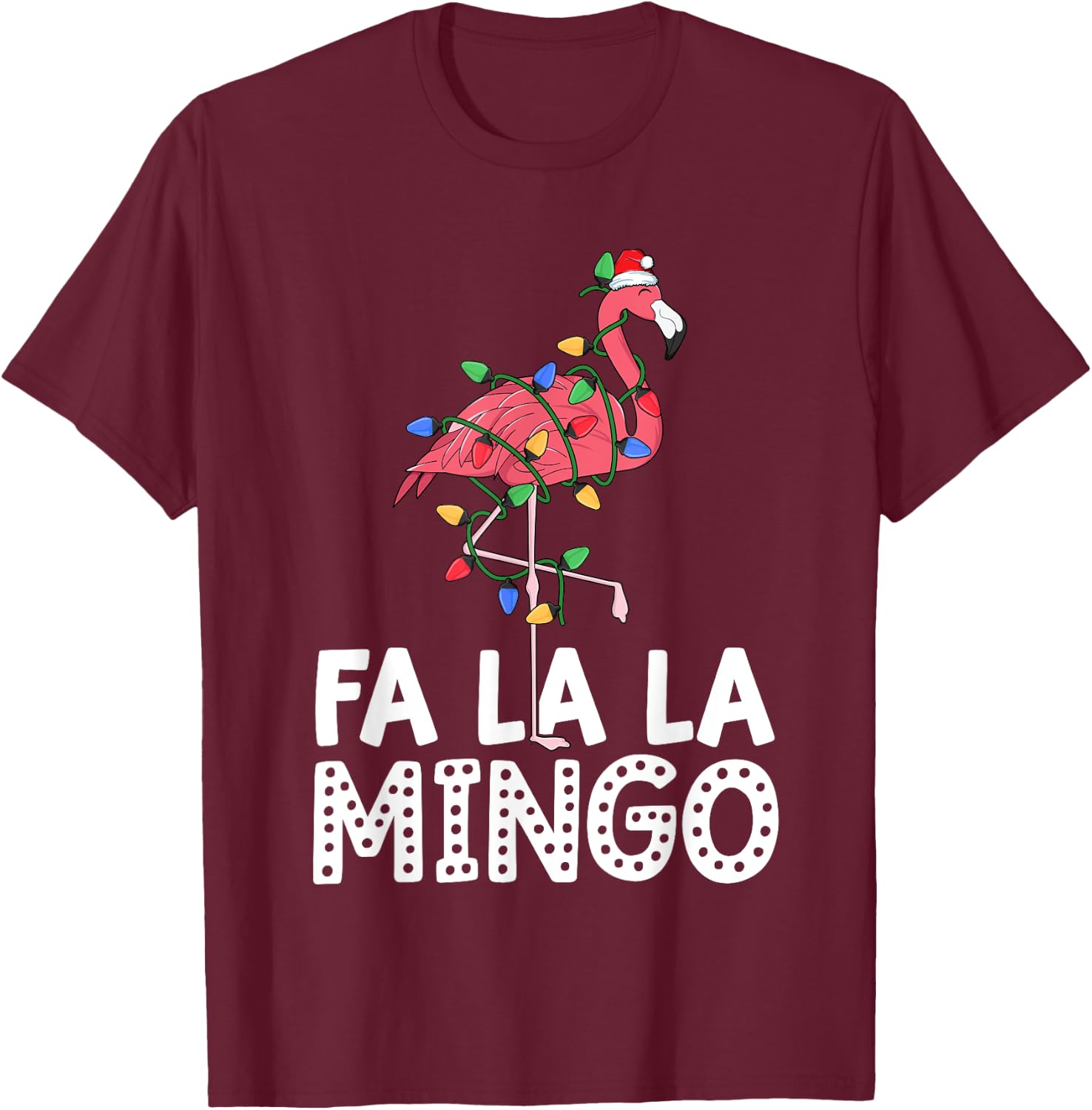 Fa La La Mingo Flamingo Christmas Tree Lights Tropical Xmas T-Shirt - T-Shirt | Maroon