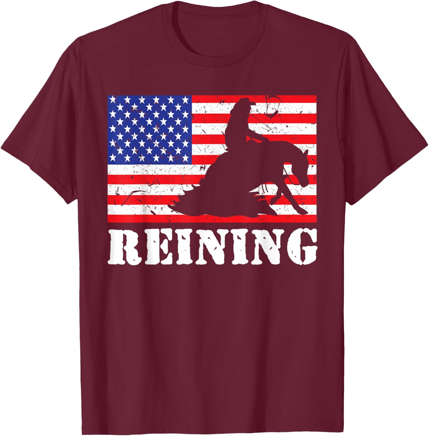 Distressed Reining Horse USA American Flag Vintage Riding T-Shirt - T-Shirt | Maroon