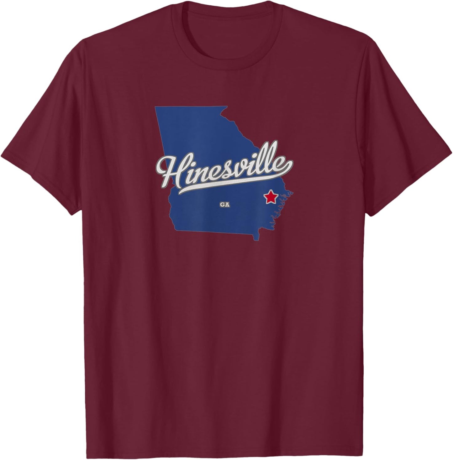 Hinesville Georgia GA Map T-Shirt - T-Shirt | Maroon